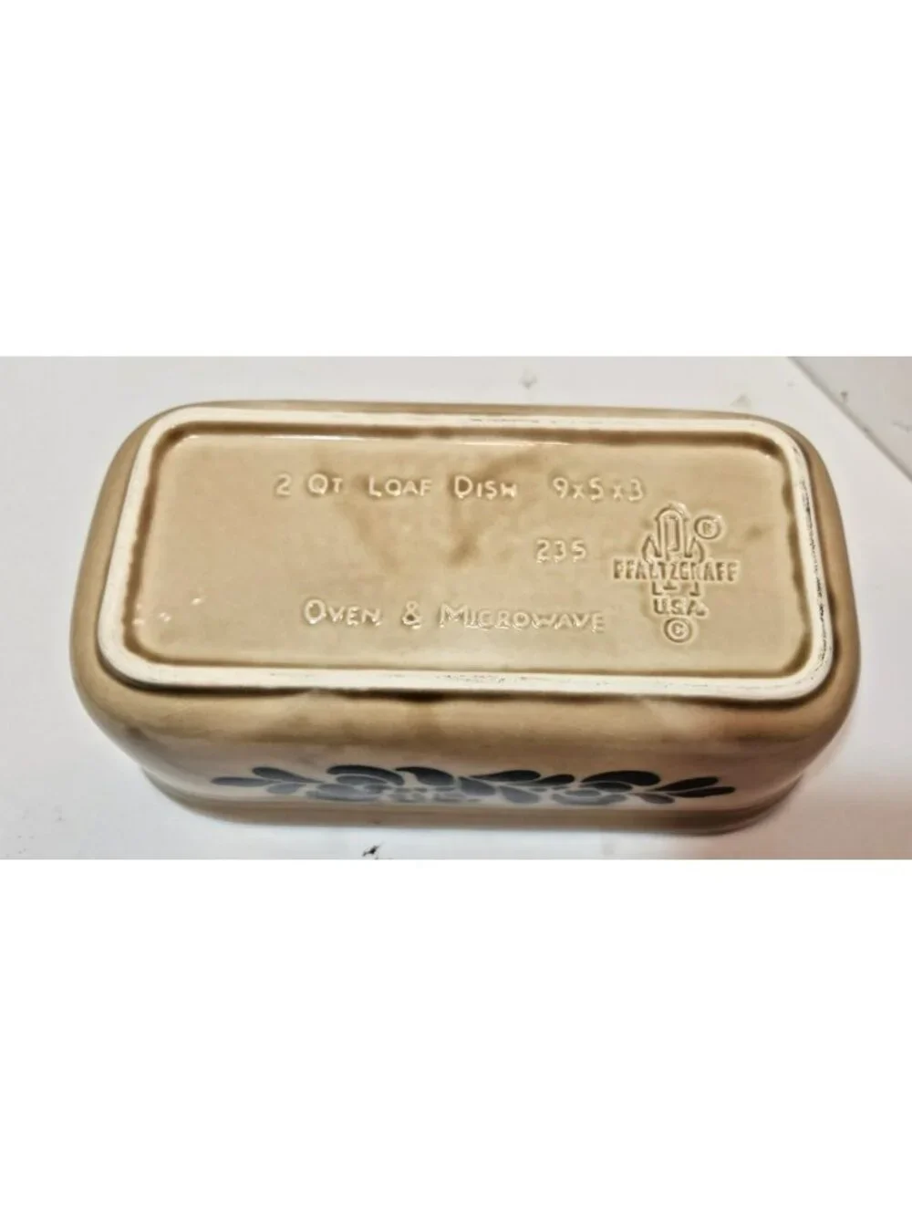 Pfaltzgraff Folk Art 2 Qt. Loaf Pan #235 Stoneware Beige Blue Floral 9x5x3 USA